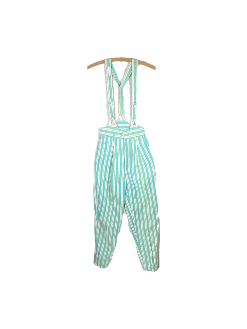 Vintage 80s Pleated Pants Sm 26w Mint Stripe Stefanel Italy Overall Suspenders